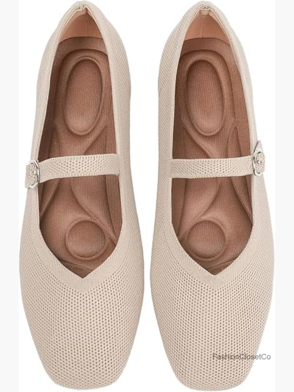 Square Toe Mary Jane Flat Shoes with Adjustable Ankle Strap Washable Knit Flats